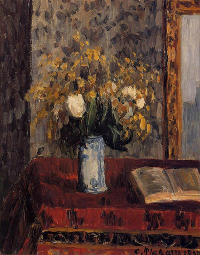 Vaso de flores, tulipas e granadas (Camille Pissarro) - Reprodução com Qualidade Museu