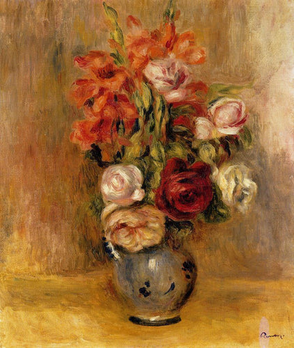 Vaso De Gladíolas E Rosas (Pierre-Auguste Renoir) - Reprodução com Qualidade Museu