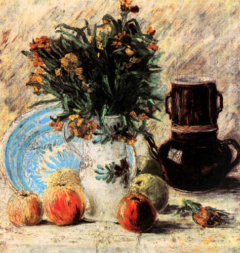 Vaso Com Flores, Cafeteira E Frutas (Vincent Van Gogh) - Reprodução com Qualidade Museu