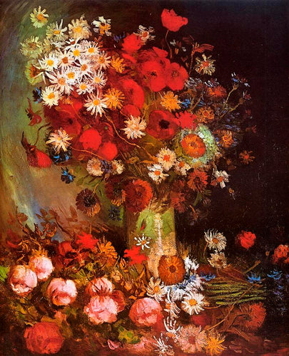Vaso com papoilas, centáureas, peônias e crisântemos (Vincent Van Gogh) - Reprodução com Qualidade Museu