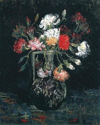 Vaso com cravos brancos e vermelhos (Vincent Van Gogh) - Reprodução com Qualidade Museu
