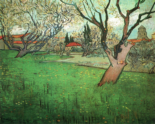 Vista de Arles com árvores em flor (Vincent Van Gogh) - Reprodução com Qualidade Museu