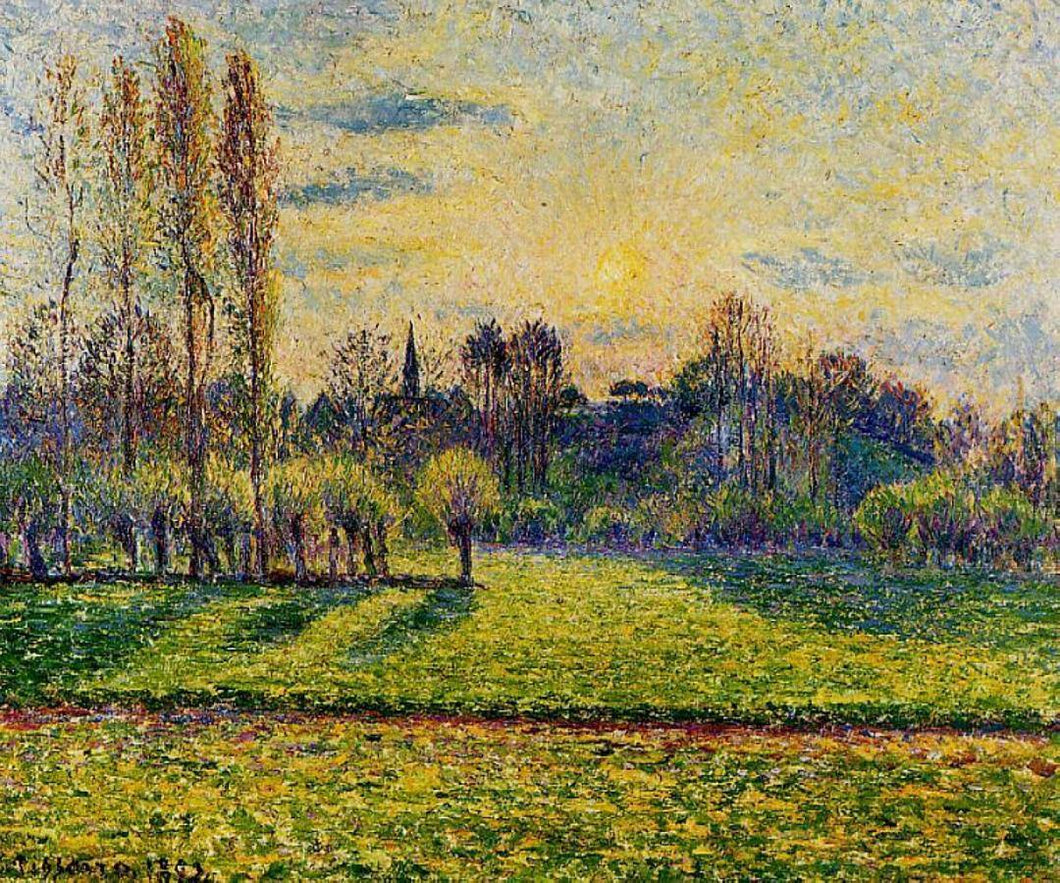 Vista de Bazincourt, pôr do sol (Camille Pissarro) - Reprodução com Qualidade Museu
