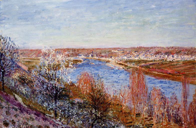 Vila de Champagne ao pôr do sol - abril (Alfred Sisley) - Reprodução com Qualidade Museu