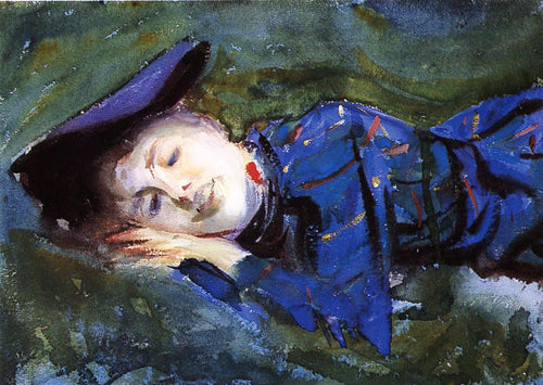 Violeta Descansando Na Grama (John Singer Sargent) - Reprodução com Qualidade Museu