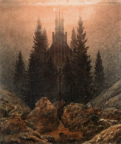 Cruz E Igreja Nas Montanhas (Caspar David Friedrich) - Reprodução com Qualidade Museu