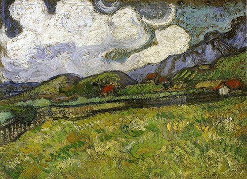 Campo de trigo atrás do Hospital Saint Paul com um ceifeiro (Vincent Van Gogh) - Reprodução com Qualidade Museu