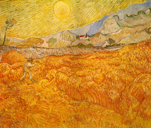 Campo de trigo atrás do Hospital Saint Paul com um ceifeiro (Vincent Van Gogh) - Reprodução com Qualidade Museu