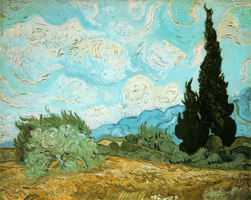 Campo de trigo com ciprestes (Vincent Van Gogh) - Reprodução com Qualidade Museu