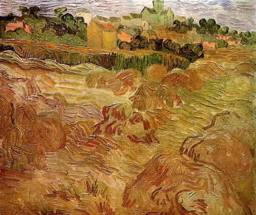 Campos de trigo com Auvers ao fundo (Vincent Van Gogh) - Reprodução com Qualidade Museu