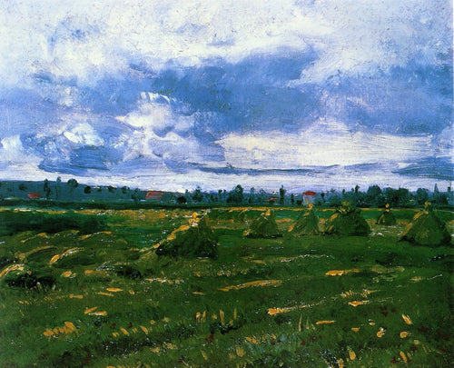 Campos de trigo com pilhas (Vincent Van Gogh) - Reprodução com Qualidade Museu