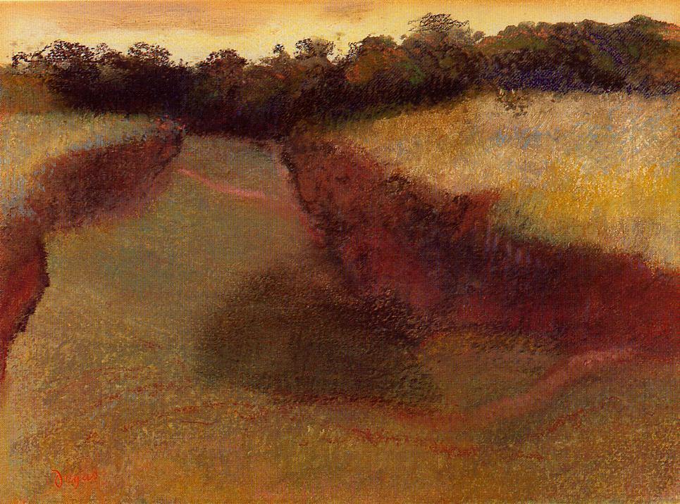 Campo de trigo e linha de árvores (Edgar Degas) - Reprodução com Qualidade Museu
