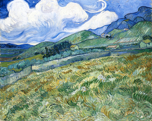 Campo de trigo com montanhas ao fundo (Vincent Van Gogh) - Reprodução com Qualidade Museu