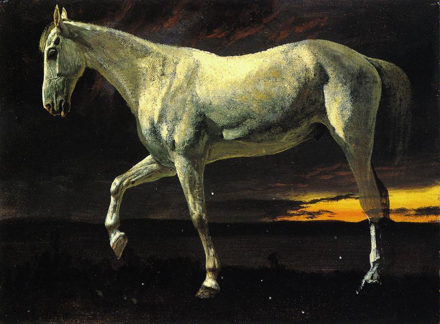Cavalo Branco e Pôr do Sol (Albert Bierstadt) - Reprodução com Qualidade Museu