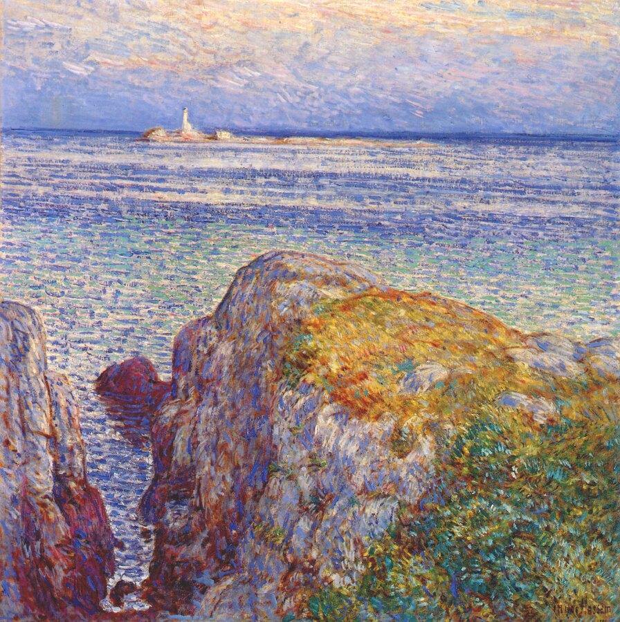 White Island Light, Isles Of Shoals At Sundown (Childe Hassam) - Reprodução com Qualidade Museu