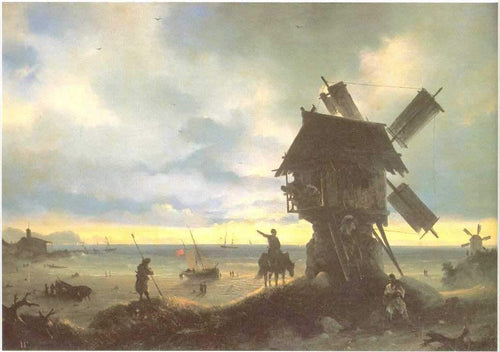 Moinho de vento na costa do mar (Ivan Aivazovsky) - Reprodução com Qualidade Museu