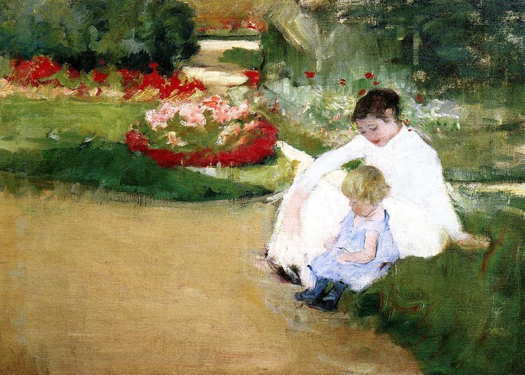 Mulher e criança sentadas em um jardim (Mary Cassatt) - Reprodução com Qualidade Museu