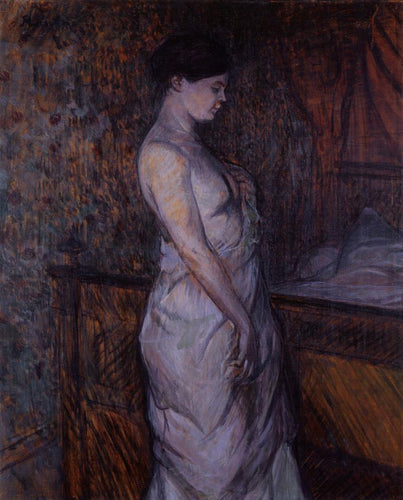 Mulher em uma camisola em pé ao lado de uma cama - Madame Poupoule (Henri de Toulouse-Lautrec) - Reprodução com Qualidade Museu