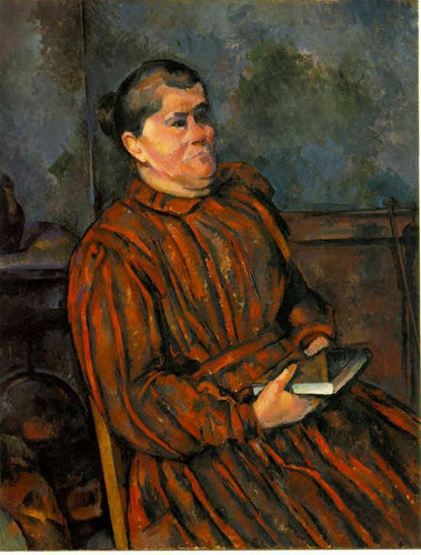 Mulher em um vestido listrado vermelho (Paul Cézanne) - Reprodução com Qualidade Museu