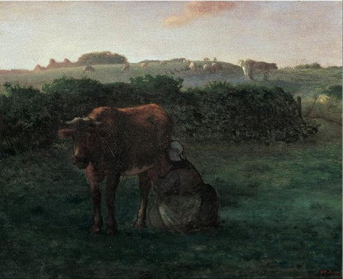 Mulher ordenhando uma vaca (Jean-François Millet) - Reprodução com Qualidade Museu