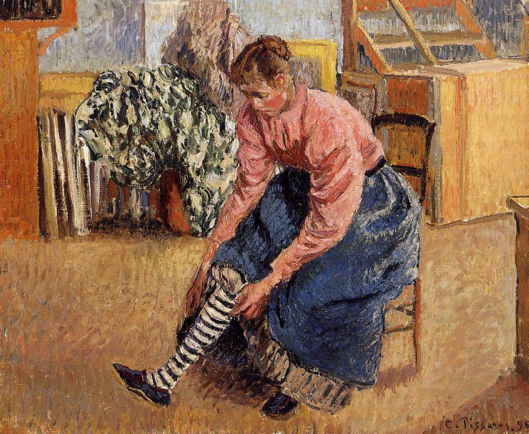 Mulher colocando suas meias (Camille Pissarro) - Reprodução com Qualidade Museu
