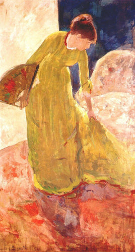 Mulher em pé, segurando um leque (Mary Cassatt) - Reprodução com Qualidade Museu