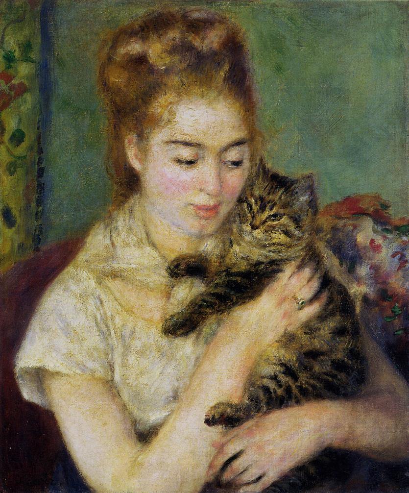 Mulher com um gato (Pierre-Auguste Renoir) - Reprodução com Qualidade Museu