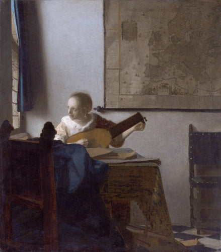 Mulher com alaúde (Johannes Vermeer) - Reprodução com Qualidade Museu
