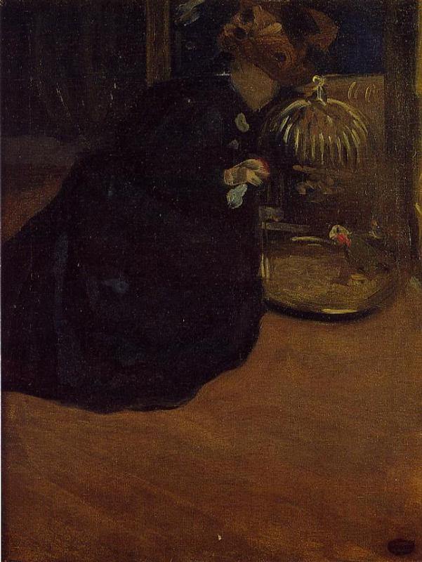 Mulher com um periquito (Mary Cassatt) - Reprodução com Qualidade Museu