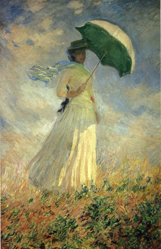 Mulher com um guarda-sol voltado para a direita, também conhecido como estudo de uma figura ao ar livre voltada para a direita (Claude Monet) - Reprodução com Qualidade Museu
