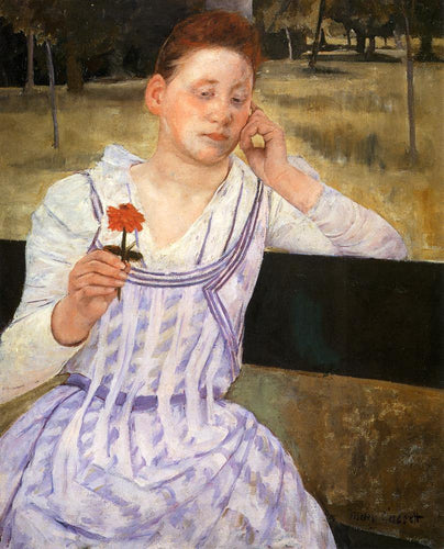 Mulher com uma zínia vermelha (Mary Cassatt) - Reprodução com Qualidade Museu