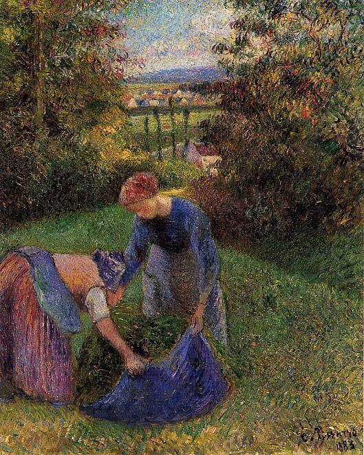Mulheres colhendo grama (Camille Pissarro) - Reprodução com Qualidade Museu