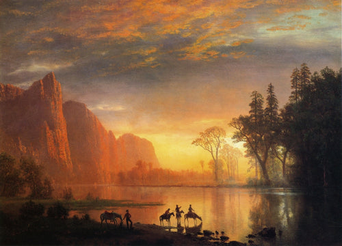 Vale de Yosemite, pôr do sol (Albert Bierstadt) - Reprodução com Qualidade Museu