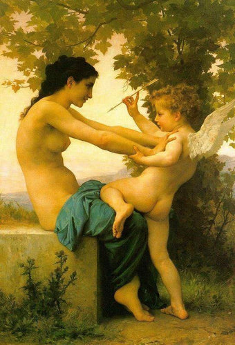 Uma jovem se defendendo contra Eros (William-Adolphe Bouguereau) - Reprodução com Qualidade Museu