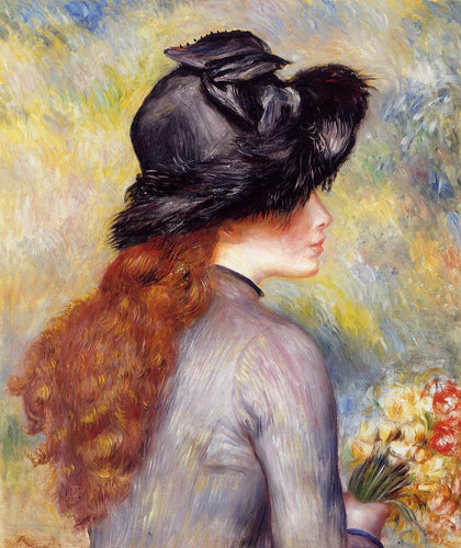Jovem segurando um buquê de tulipas (Pierre-Auguste Renoir) - Reprodução com Qualidade Museu