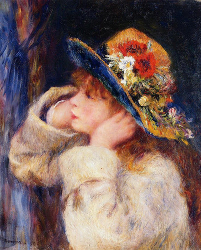 Jovem com um chapéu decorado com flores silvestres (Pierre-Auguste Renoir) - Reprodução com Qualidade Museu