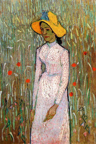 Jovem em pé contra um fundo de trigo (Vincent Van Gogh) - Reprodução com Qualidade Museu
