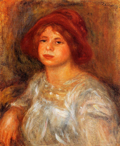 Rapariga com um chapéu vermelho (Pierre-Auguste Renoir) - Reprodução com Qualidade Museu