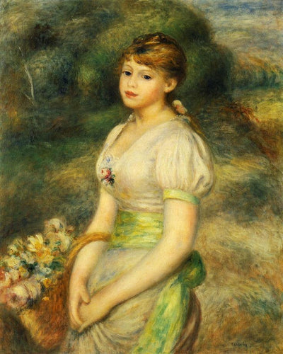 Jovem Com Uma Cesta De Flores (Pierre-Auguste Renoir) - Reprodução com Qualidade Museu