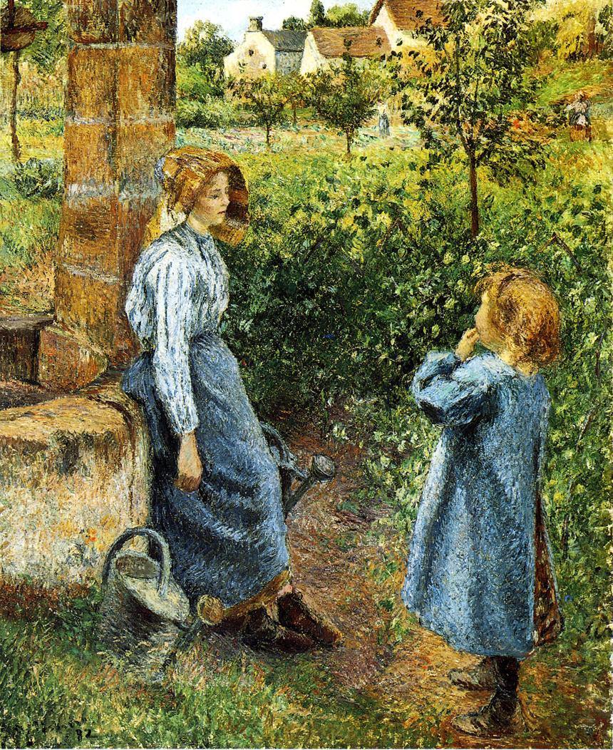 Mulher jovem e criança no poço (Camille Pissarro) - Reprodução com Qualidade Museu