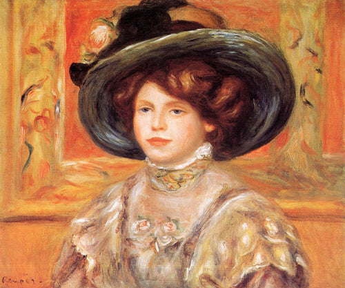 Mulher jovem com um chapéu azul (Pierre-Auguste Renoir) - Reprodução com Qualidade Museu