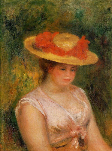 Mulher jovem com um chapéu de palha (Pierre-Auguste Renoir) - Reprodução com Qualidade Museu