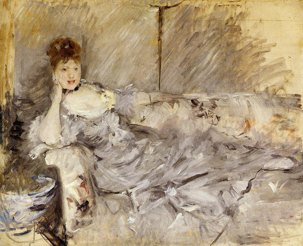 Mulher jovem reclinada em cinza - Replicarte
